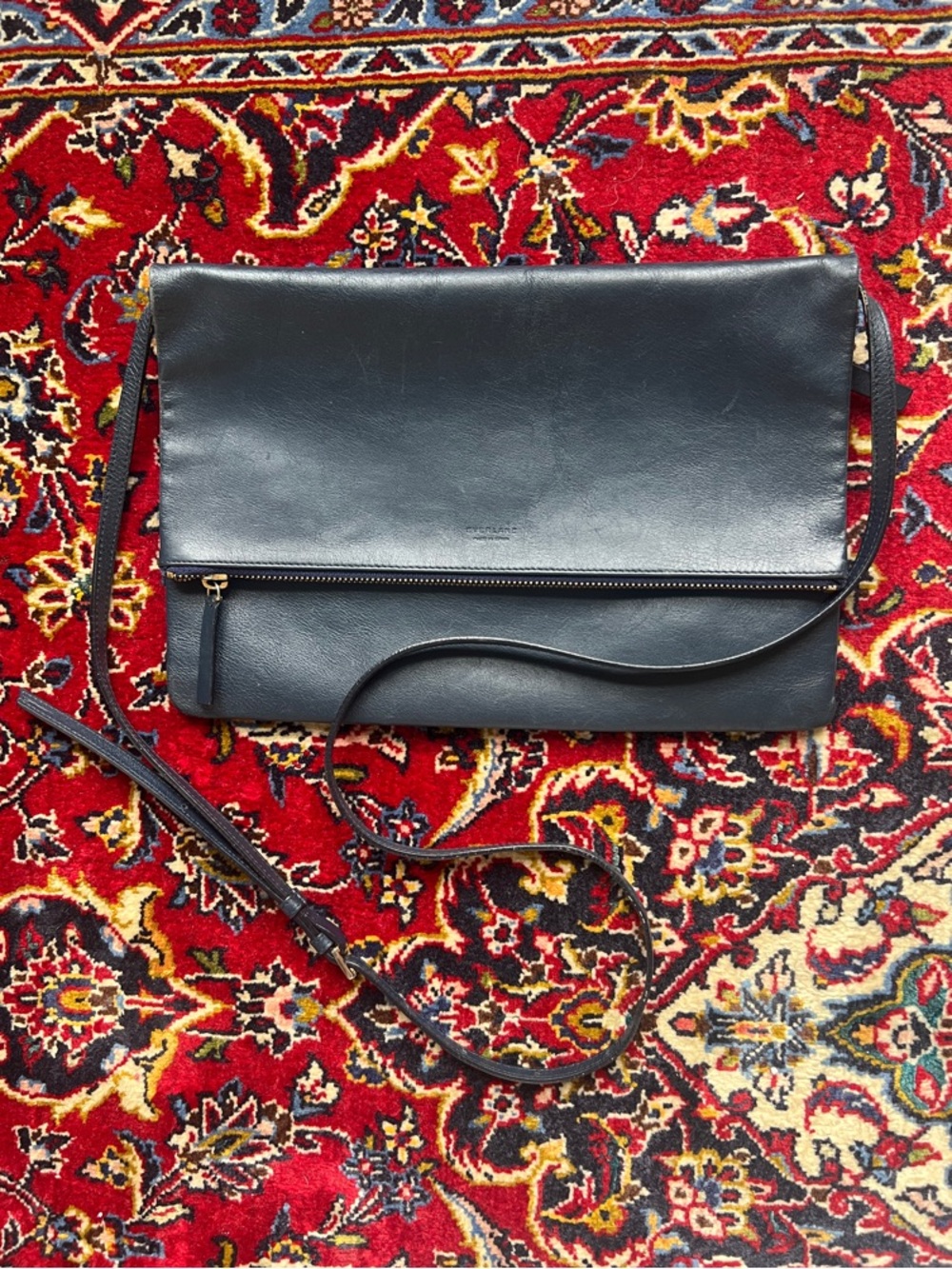 Everlane Minimal Leather Foldover Crossbody Bag - Navy